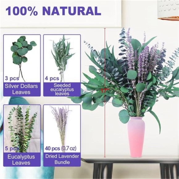 52 PCS Mix Dried Eucalyptus & Lavender Flowers Bundles for Shower, 17'' Natural - Picture 2 of 7